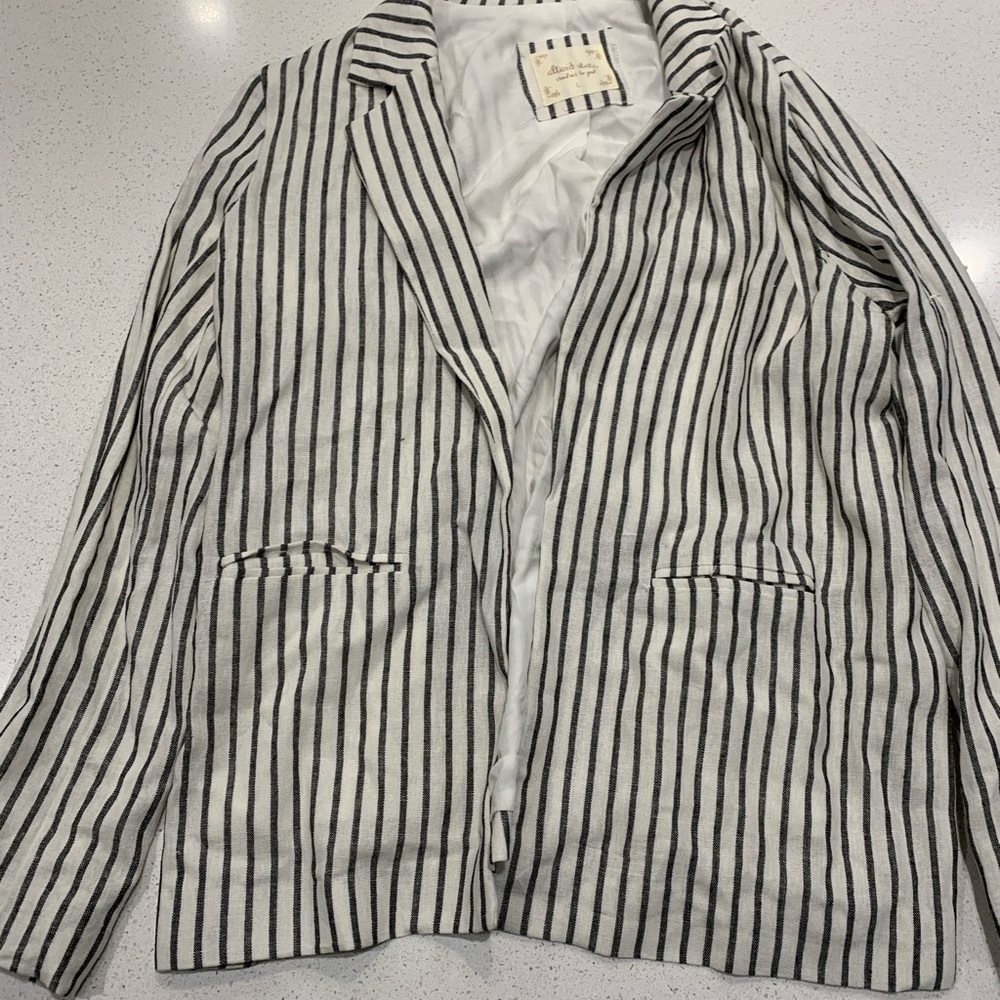 Altar'd State Black and White Striped Blazer with Notched Lapels